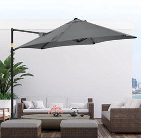 Outsunny Chapéu de Sol de Jardim Ø256x245cm Chapéu de Sol Excêntrico Rotação 360° com Abertura Manual e Base Cruzada para Pátio Varanda Exterior Cinza Escuro