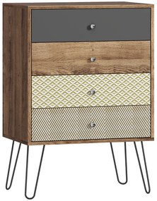 HOMCOM Cómoda 4 Gavetas Cómoda para Quarto com Pés em Forma de V de Aço Estilo Boémio 60x39x86 cm Multicor | Aosom Portugal