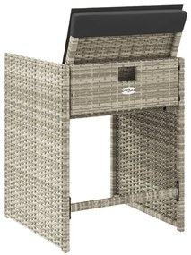 Cadeiras de jardim com almofadões 4 pcs vime PE cinzento-claro