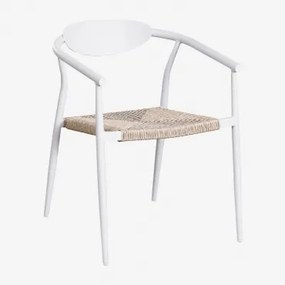 Cadeira De Jantar Empilhável Com Braços Em Alumínio E Rattan Sintético Marsha Branco Glacial - Sklum