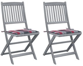 vidaXL Cadeiras exterior dobráveis c/ almofadões 2 pcs acácia maciça