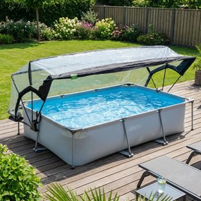 Piscina retangular Soft Grey 300 x 200 x 65 cm com bomba de filtragem e cobertura - cinzenta