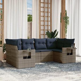 vidaXL 6 pcs conjunto sofás p/ jardim c/ almofadões vime PE cinzento