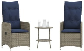 vidaXL Cadeiras de jardim reclináveis 2 peças com Mesa em vime sintético cinza