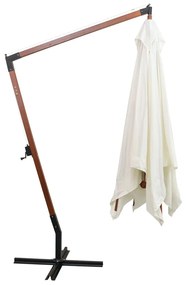 Guarda-sol suspenso com mastro de madeira 300x300 cm branco