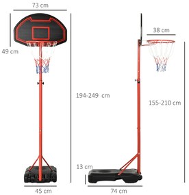 HOMCOM Tabela de Basquetebol com Altura Ajustável 193,5-248,5 cm Cesta