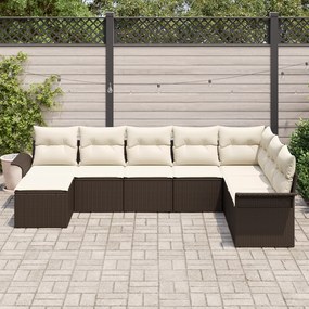 Conjunto de Sofás de Jardim com 8 Peças e Almofadas Marrom Vime Poliés