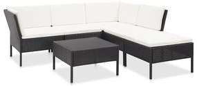 6 pcs conjunto lounge de jardim c/ almofadões vime PE preto