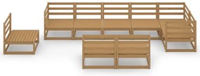 9 pcs conjunto lounge de jardim pinho maciço castanho mel
