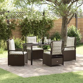 vidaXL Conjunto de Jantar de Jardim 5 Peças Castanho Rattan Poliéster