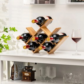 Garrafeira de bambu para 8 garrafas Cesto de vinho compacto Chic e moderno para despensa de cozinha 44 x 10 x 30 cm Natural