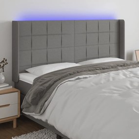 Cabeceira de cama c/ LED tecido 163x16x118/128 cm cinza-escuro