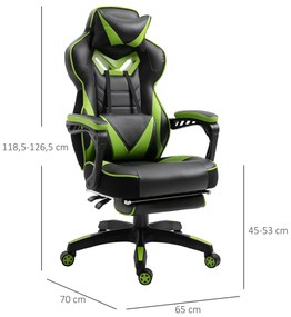 Cadeira de escritorio gaming ergonômica Altura Ajustável reclinável com apoio para pés Verde e Preto