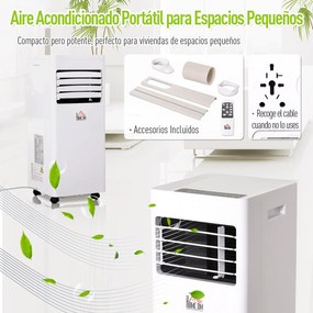 HOMCOM Ar Condicionado Portátil 7000BTU 3 em 1 Refrigerador Desumidificador e Ventoinha com Temporizador LED e Controlo Remoto Silencioso 30,5x32,8x67,8 cm Branco