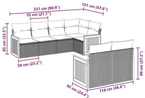 7 pcs conjunto de sofás p/ jardim c/ almofadões vime PE preto