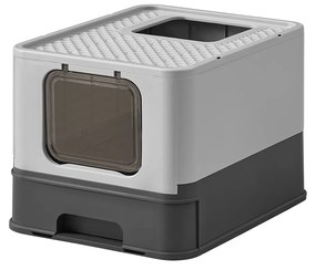 Caixa de areia oculta para gatos Feandrea, bandeja para areia com tampa, bandeja deslizante, pá, escova, espaçosa para gatos grandes, capacidade de carga máxima de 15 kg, antiderrapante, antivazamento, cinza carvão e cinza pomba PPT001B01