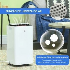 Desumidificador Elétrico 10L/dia Depósito 2,5L Silencioso com 5 Modos 2 Velocidades Ecrã LED e Temporizador 25x25x50cm Branco