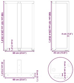 Pés de mesa de bar em forma de T, 2 peças, preto, 60x35x(100-101) cm,