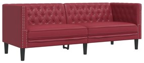 2 pcs conj. de sofás chesterfield couro artif. vermelho tinto