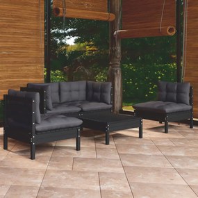 vidaXL 5 pcs conjunto lounge de jardim c/ almofadões pinho maciço