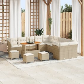 Conjunto de Sofá de Jardim vidaXL 14 Peças com Almofadas Bege Poly Rat