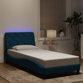 vidaXL Estrutura de cama com LED sem colchão 90x190 cm veludo azul