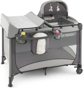 Berço e Centro de atividades bebés portátil 5 em 1 com berço de proteção, trocador de fraldas, colchão removível, 2 rodas, 110 x 78 x 78 cm, cinza