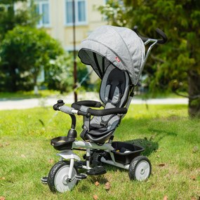 HOMCOM Triciclo para Bebé 2 em 1 Triciclo Evolutivo para Crianças de 1-5 Anos com Capô Dobrável Guiador Telescópico Grade de Proteção Removível e Apoio para os Pés 100x48x106cm Cinza