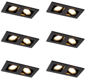 Conjunto de 6 Focos Embutidos Pretos Retangulares 2-Luzes - Qure