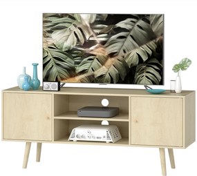 Móvel de TV para televisores 120 x 34 x 50 cm até 55 polegadas, com 2 armários e 2 prateleiras abertas, com efeito de madeira natural
