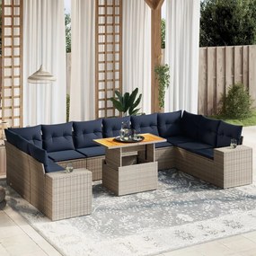 vidaXL 11 pcs conjunto sofás de jardim c/ almofadões vime PE cinzento
