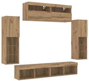 Armários de TV vidaXL com Luzes LED 2 pcs Carvalho Artesanal 80x30x30