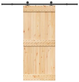 Porta de correr com ferragens 90x210 cm madeira de pinho maciça