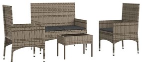 4 pcs conjunto lounge de jardim c/ almofadões vime PE cinzento