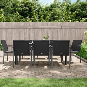 vidaXL 9 pcs conjunto de jantar p/ jardim com almofadões vime PE e aço
