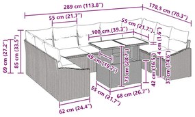 Conjunto de Sofá de Jardim de 10 Peças com Almofadas em Rattan Preto