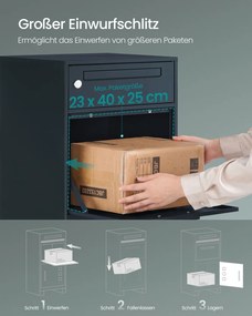 Caixa de correio 34 x 48 x 106 cm com compartimento para encomendas e fechadura de segurança na tampa para envios, cor antracite