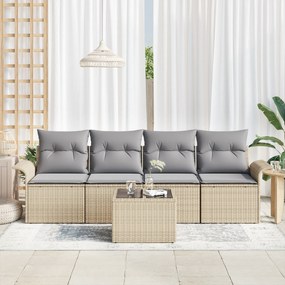 Conjunto de Sofá de Jardim VidaXL de 5 Peças com Almofadas Bege de Vim