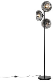 Candeeiro de pé Art Deco preto com vidro fumê 3-luzes - Ayesha Art Deco
