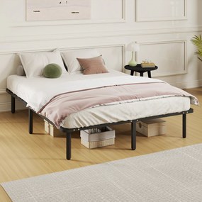 Estrutura de Cama 160x200 cm (COLCHÃO NÃO INCLUIDO) com Espaço de Armazenamento Abaixo e Ripas de Álamo Fácil de Montar Carga 350 kg Preto