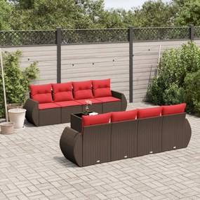 vidaXL 9 pcs conjunto sofás p/ jardim c/ almofadões vime PE castanho