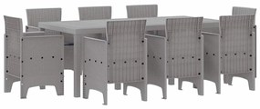 Conjunto de Jantar de Jardim 9 pcs Cinzento-claro Rattan / Vime
