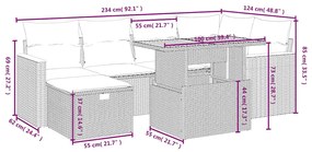7 pcs conjunto de sofás p/ jardim com almofadões vime PE bege