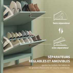 Sapateira com capacidade para 14 pares 80 x 24 x 95,5 cm, com 2 gavetas rebatíveis, prateleiras removíveis e ajustáveis, verde