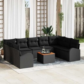 vidaXL Conjunto de Sofá de Jardim com almofada 10 pcs Preto vime PE