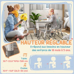 Conjunto de 1 mesa e 4 cadeiras para crianças com altura ajustável, conjunto de 5 peças, cinzento