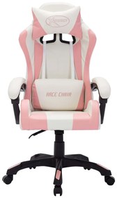 Cadeira estilo corrida c/ luzes LED RGB couro artif. rosa/preto