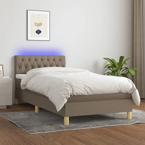 Cama box spring colchão/LED 100x200cm tecido cinza-acastanhado