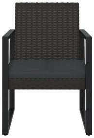 3 pcs conjunto lounge de jardim c/ almofadões vime PE preto