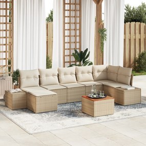 vidaXL Conjunto de Sofá de Jardim com 8 Peças e Almofadas Bege em Rattan Poly e Acácia
